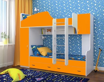 Детская кровать-шкаф Юниор-2, каркас Белое дерево, фасад Оранжевый в Алматы
