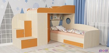 Детская кровать-шкаф Кадет-2, корпус Дуб, фасад Оранжевый в Алматы
