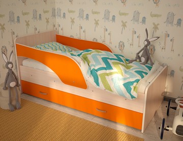 Кровать детская Максимка, корпус Млечный дуб, фасад Оранжевый в Алматы