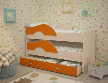 Детская 2-х ярусная кровать Радуга 1.6 с ящиком, корпус Млечный дуб, фасад Оранжевый в Алматы