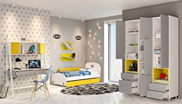 Комплект мебели для детской POLINI Kids Mirum №1 Белый / Серый / Желтый в Алматы