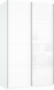 Шкаф 2-дверный Прайм (ДСП/Белое стекло) 1200x570x2300, белый снег в Алматы