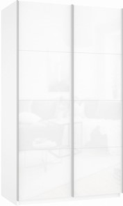 Шкаф 2-створчатый Прайм (Белое стекло/Белое стекло) 1400x570x2300, белый снег в Алматы