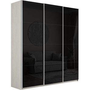 Шкаф трехдверный Широкий Прайм (Черное стекло) 2400x570x2300, Ясень Анкор светлый в Алматы