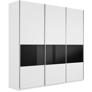 Шкаф трехдверный Широкий Прайм (ДСП / Черное стекло) 2400x570x2300, Белый снег в Алматы