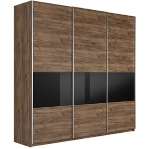 Шкаф 3-створчатый Широкий Прайм (ДСП / Черное стекло) 2400x570x2300, Крафт Табачный в Алматы