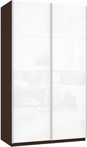 Шкаф 2-х створчатый Прайм (Белое стекло/Белое стекло) 1400x570x2300, венге в Алматы