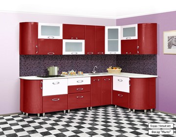 Угловая кухня Мыло 128 2700х1500, цвет Бордо/Белый металлик в Алматы