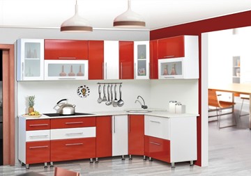 Модульная кухня Мыло 224 2600х1600, цвет Красный/Белый металлик в Алматы
