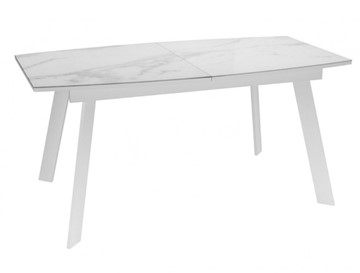Кухонный стол раскладной Dikline XLS160 мрамор белый глянец/ножки белые в Алматы