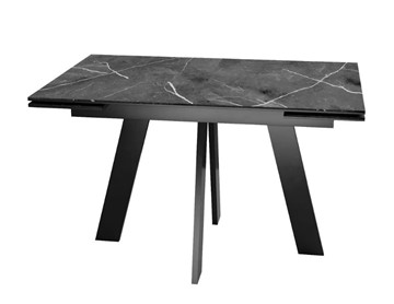 Обеденный раздвижной стол SKM 120, керамика черный мрамор/подстолье черное/ножки черные в Алматы