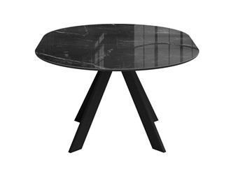 Стол из стекла раздвижной DikLine SFC110 d1100 стекло Оптивайт Черный мрамор/подстолье черное/опоры черные в Алматы