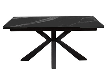Керамический обеденный стол раздвижной DikLine SFE160 Керамика Черный мрамор/подстолье черное/опоры черные (2 уп.) в Алматы