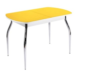 Обеденный стол СТОЛБУРГ ПГ-06 СТ2, белое/желтое стекло/35 хром гнутые металл в Алматы