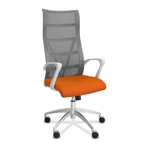 Кресло для руководителя Топ X белый каркас, сетка/ткань TW / серая/оранжевая в Алматы
