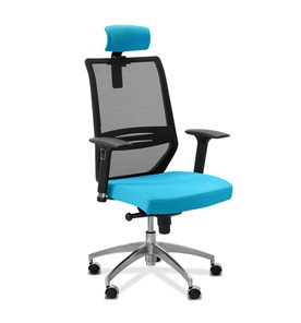 Кресло офисное Aero lux с подголовником, сетка/ткань TW / черная/голубая в Алматы