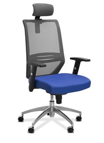 Кресло для персонала Aero с подголовником, сетка/ткань TW / черная/ синяя в Алматы