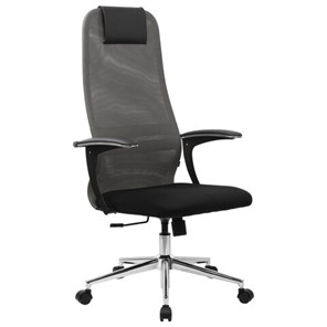 Офисный стул BRABIX PREMIUM "Ultimate EX-801" хром, плотная двойная сетка Х2, черное/серое, 532918 в Алматы