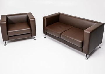 Комплект мебели Альбиони коричневый кожзам  диван 2Д + кресло в Алматы