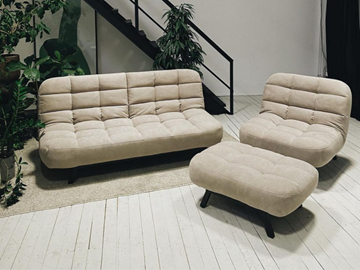 Комплект мебели Абри цвет бежевый диван + кресло +пуф пора металл в Алматы