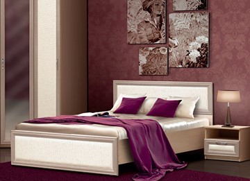 Кровать 2-спальная Версаль Камелия, 1600, шимо светлый/белый кожзам в Алматы