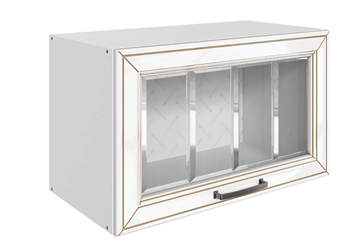 Шкаф на кухню Атланта L600 Н360 (1 дв. рам.) эмаль (белый/белый глянец патина золото) в Алматы