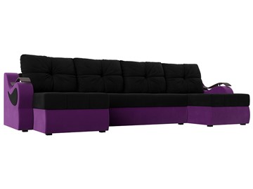 П-образный диван Меркурий П, Черный/фиолетовый (вельвет) в Алматы