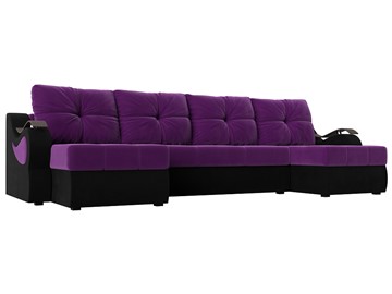 П-образный диван Меркурий П, Фиолетовый/черный (вельвет) в Алматы