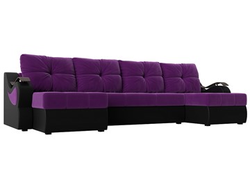 П-образный диван Меркурий П, Фиолетовый/черный (вельвет/экокожа) в Алматы