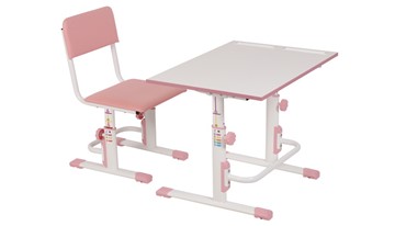 Растущий комплект мебели POLINI Kids Растущая парта-трансформер М1 и стул регулируемый L Белый-розовый в Алматы